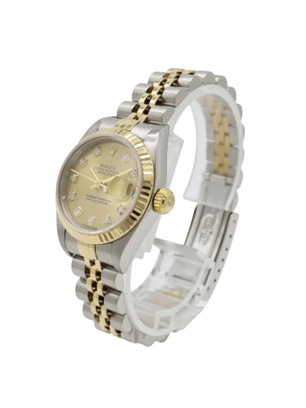 Rolex Datejust Champagne Dial SS 18k Yellow Gold Diamond Number Automatic Watch